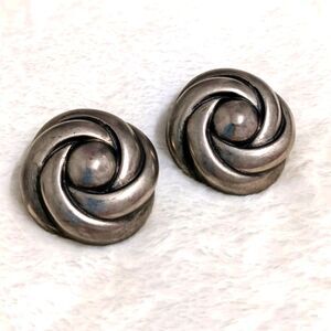 Vintage Brushed Pewter Tone Large Button Clip Earrings